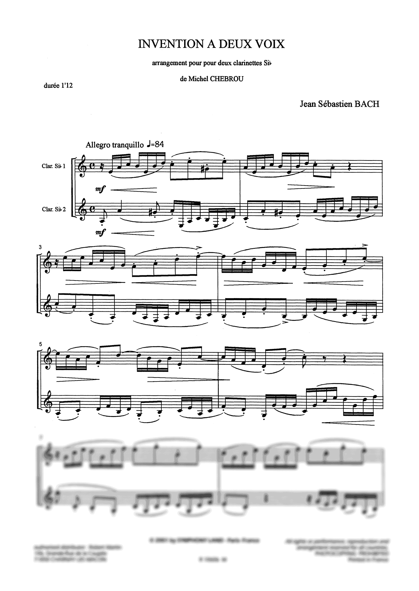 Bach, Johann Sebastian_Invention in A Minor, BWV 784 J.S. Bach Invention in A Minor, BWV 784 clarinet duet arrangement page 1
