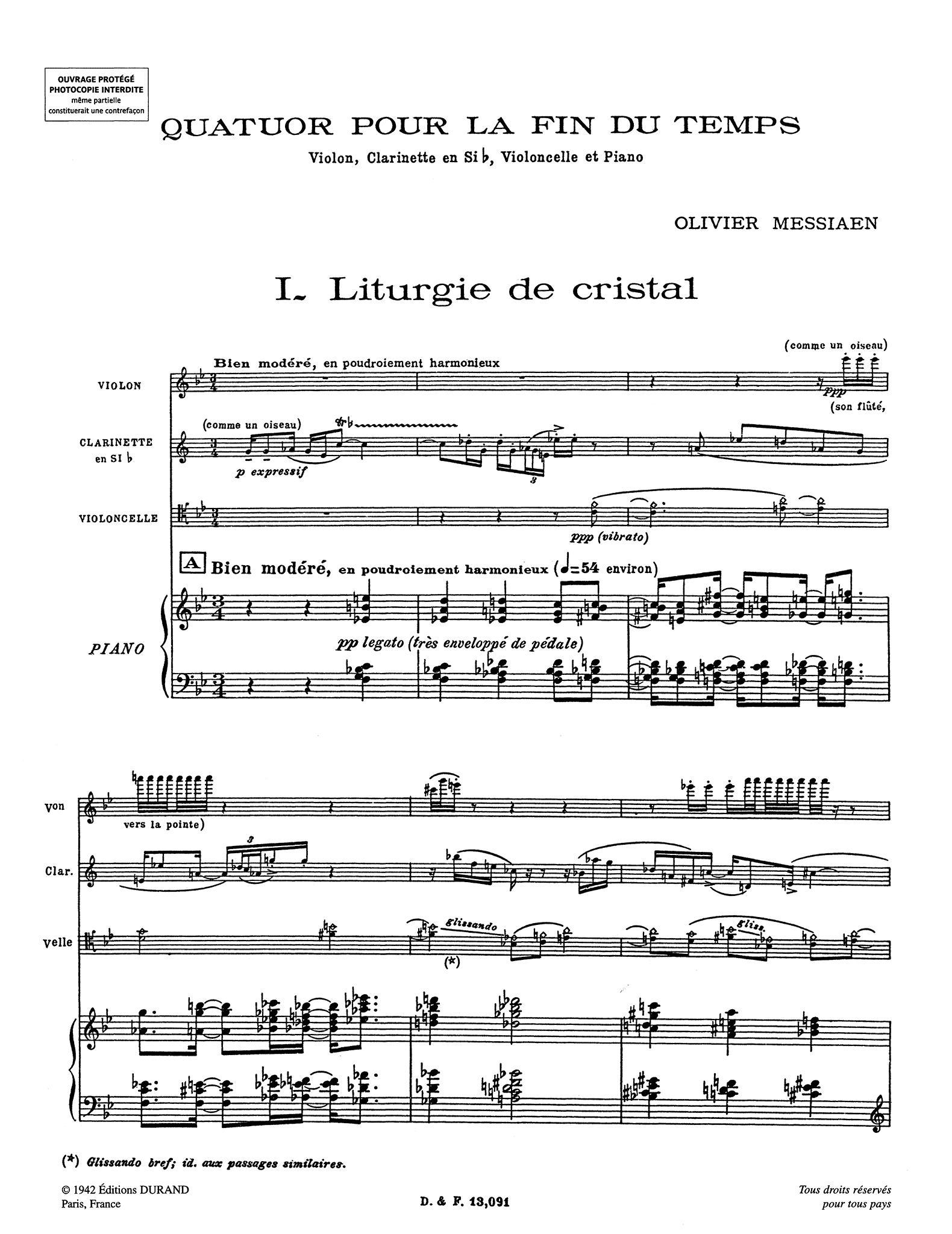 Messiaen, Olivier_Quatuor pour la fin du temps (score & parts) Messiaen Quatuor pour la fin du temps - Movement 1