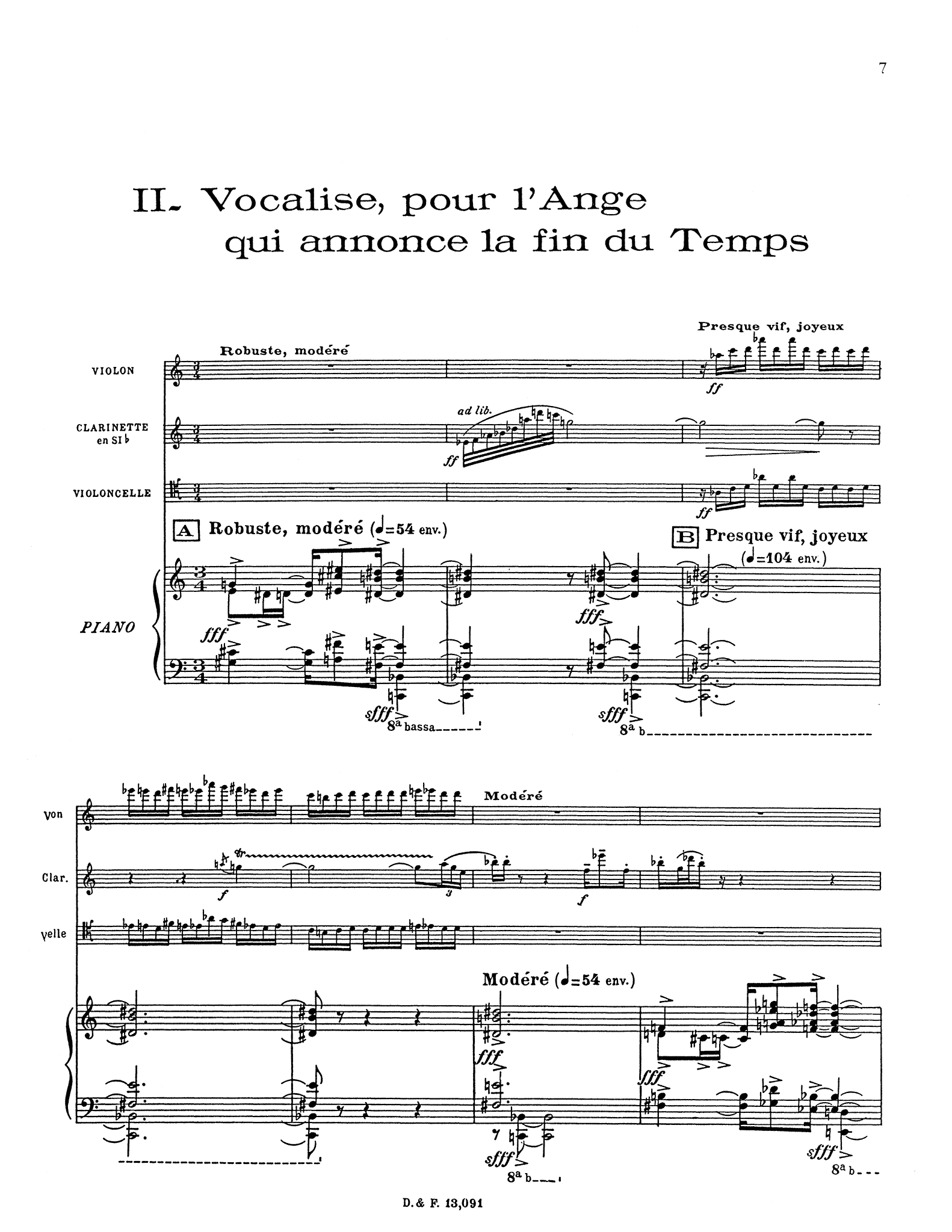 Messiaen, Olivier_Quatuor pour la fin du temps (score & parts) Messiaen Quatuor pour la fin du temps - Movement 2
