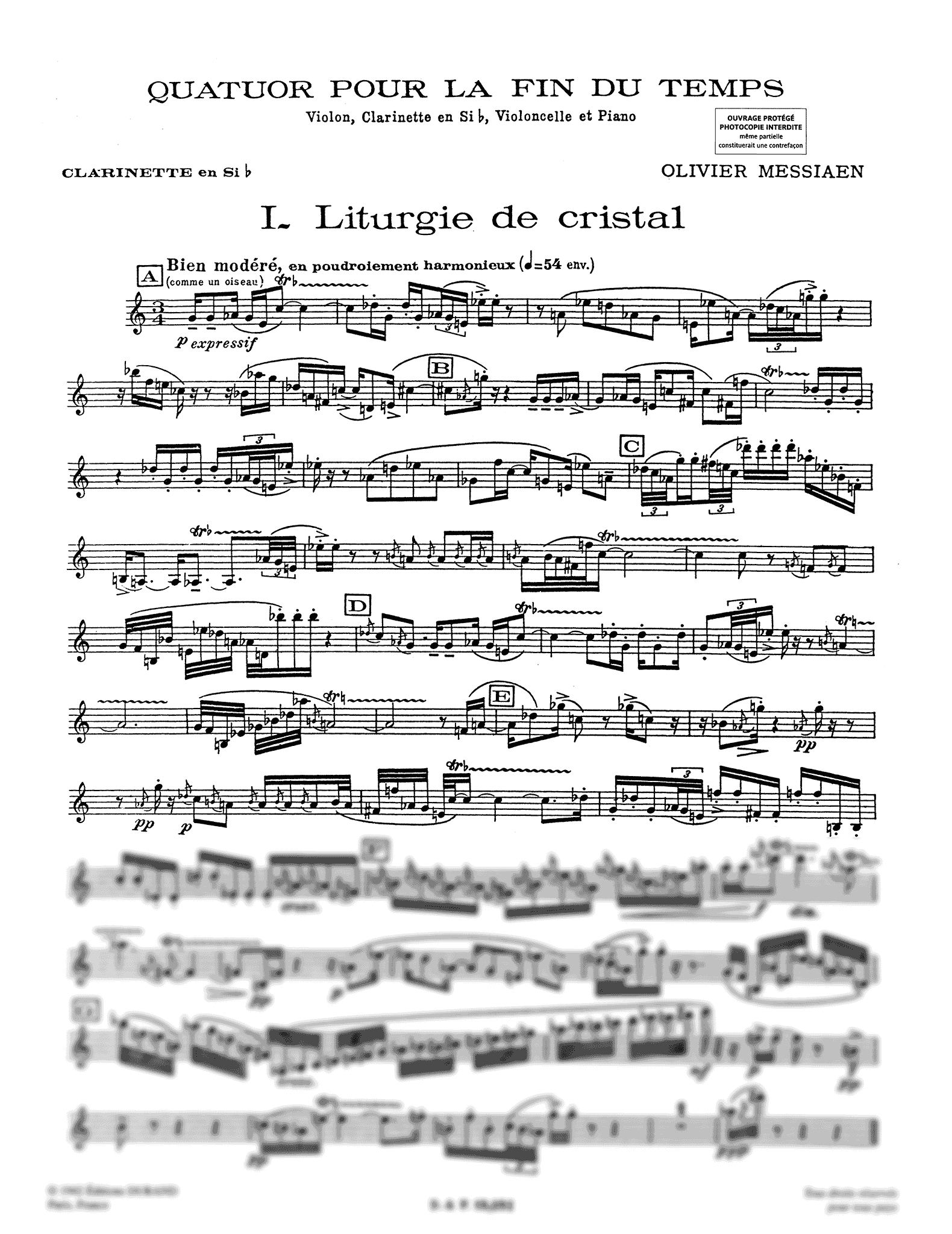 Messiaen, Olivier_Quatuor pour la fin du temps (score & parts) Messiaen Quatuor pour la fin du temps clarinet part