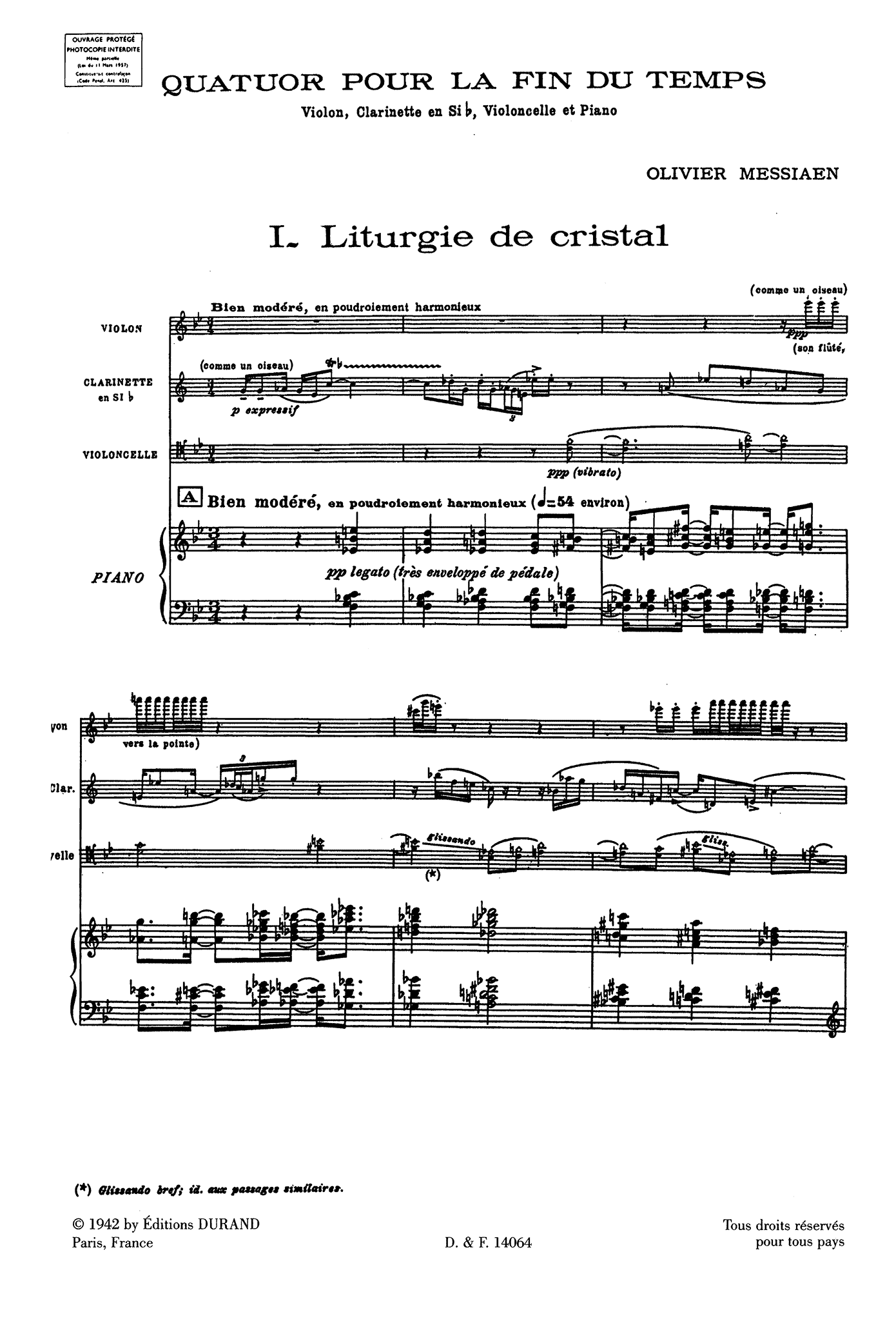 Messiaen, Olivier_Quatuor pour la fin du temps (mini score) Messiaen Quatuor pour la fin du temps mini score - Movement 1