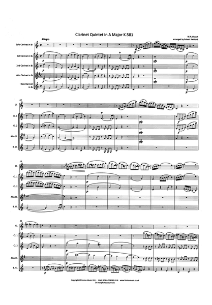 Mozart Clarinet Quintet, K 581 for clarinet & clarinet quartet