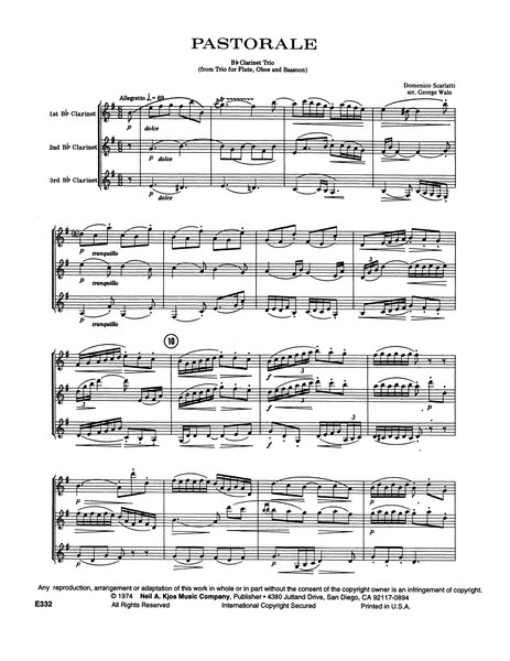 Scarlatti: Keyboard Sonata 'Pastorale,' K. 9 for 3 clarinets