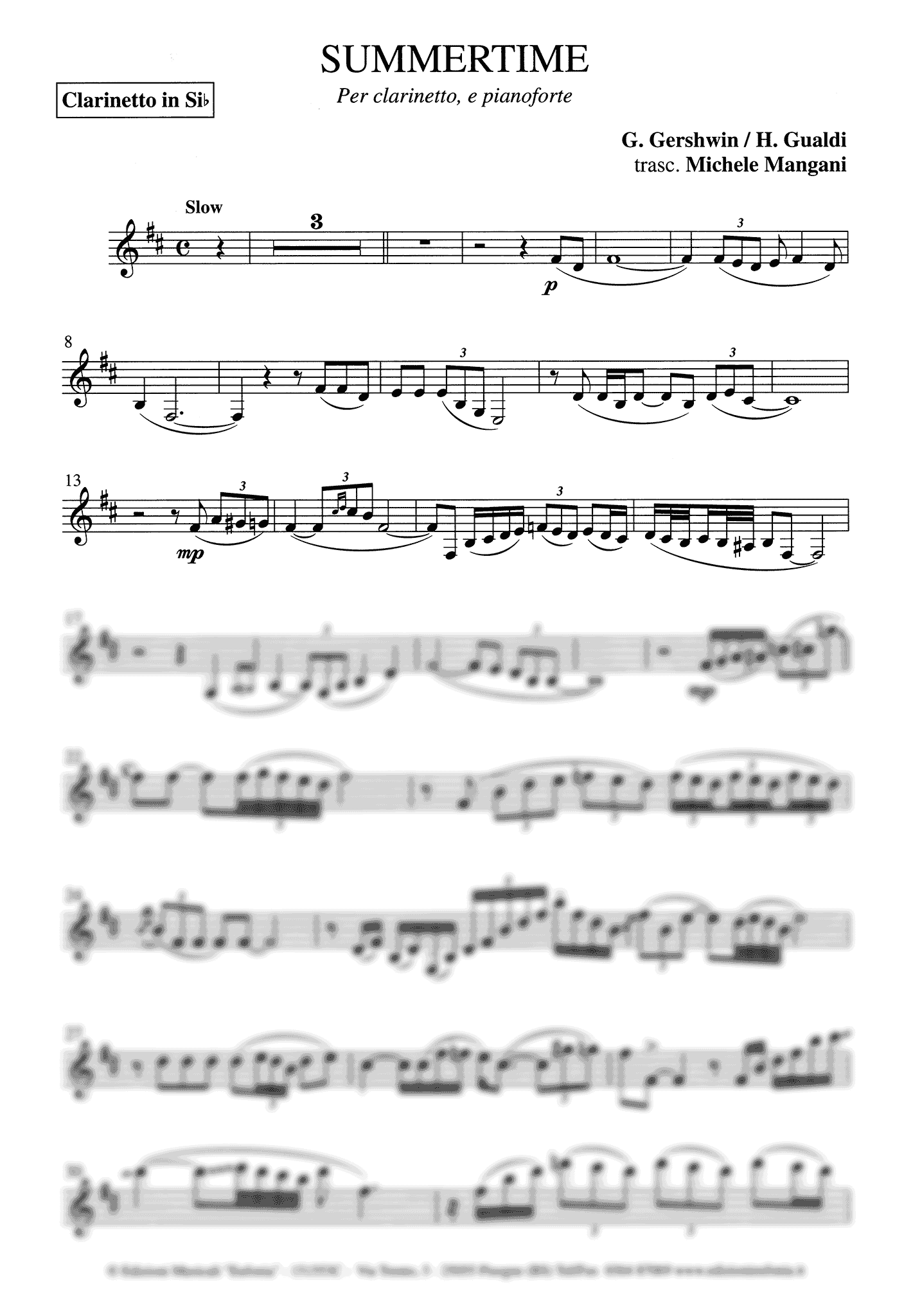 Gershwin, George_Summertime, from ‘Porgy and Bess’ (score, clarinet part & audio) Gershwin Summertime, Hengel Gualdi version clarinet and piano solo part