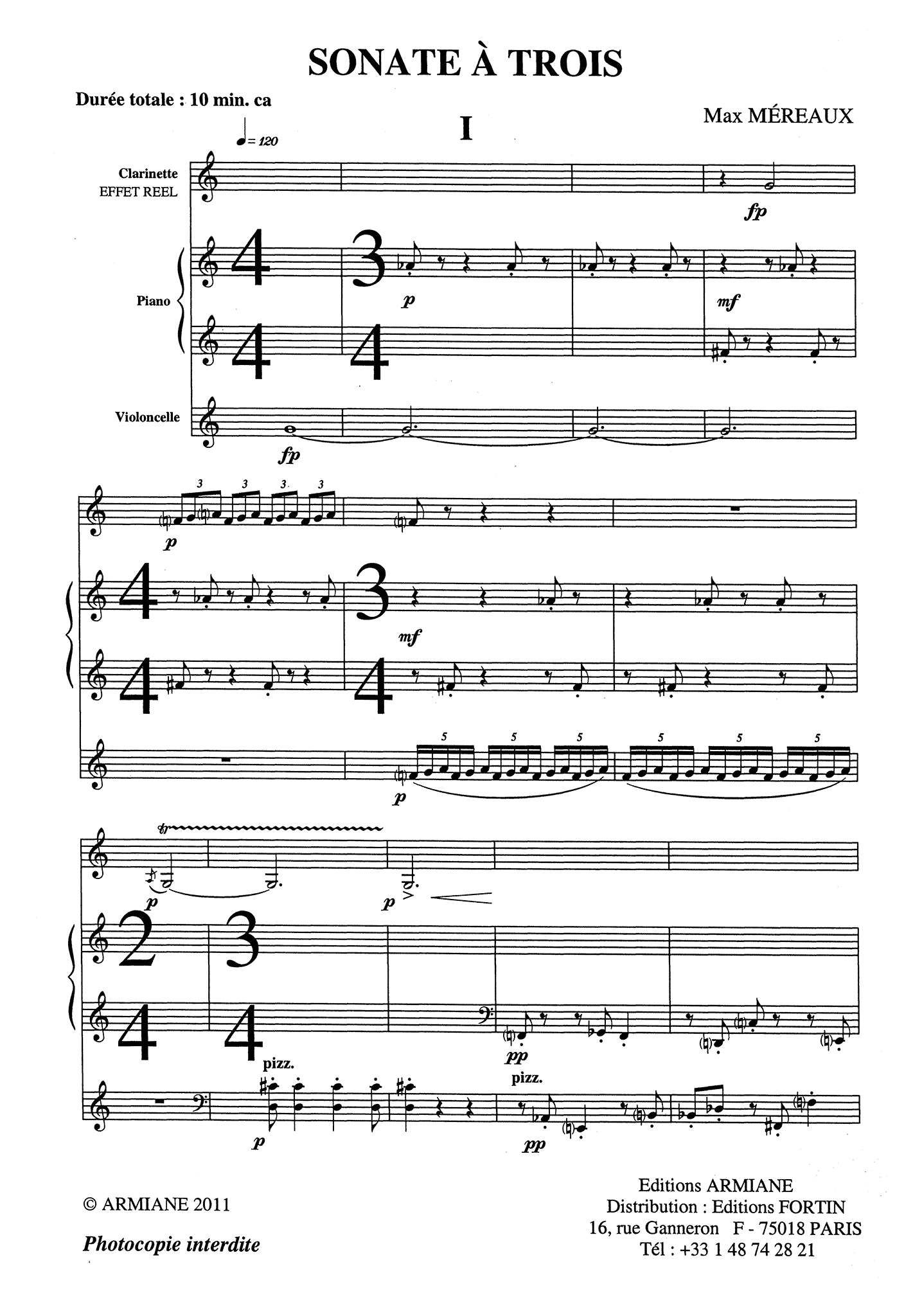 Méreaux, Max_Sonate à trois Méreaux Sonate à trois clarinet cello piano - Movement 1