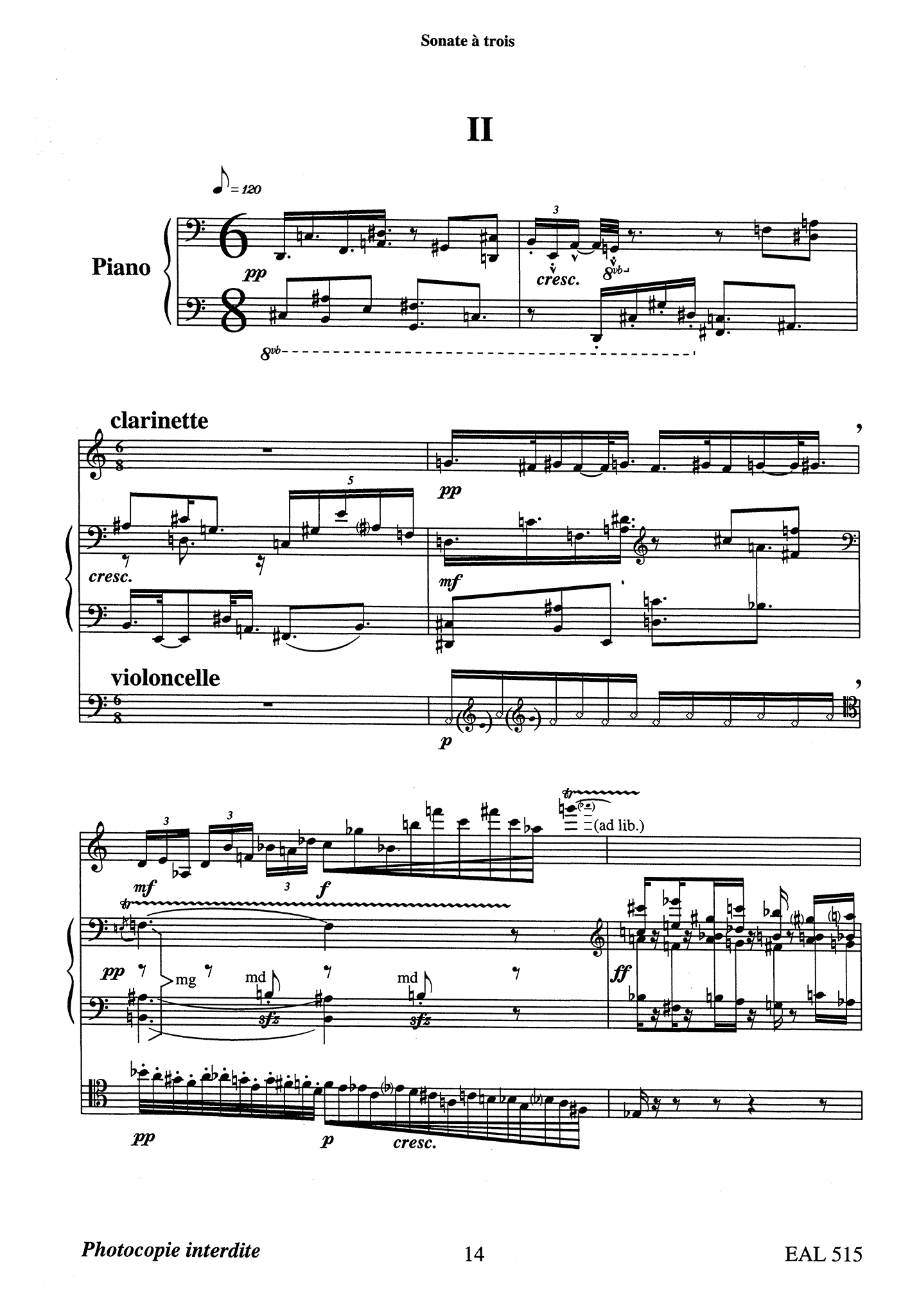 Méreaux, Max_Sonate à trois Méreaux Sonate à trois clarinet cello piano - Movement 2