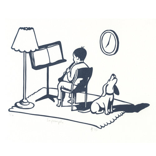 Impromptu Dog Clarinet Linocut Art Print