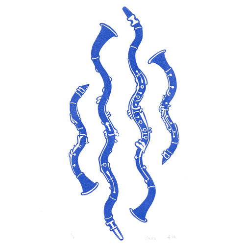 Waves Clarinet Linocut Art Print