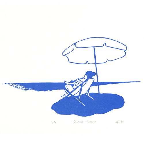 Seaside Session Clarinet Linocut Art Print