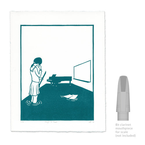 Forgot to Swab Clarinet Linocut Art Print size comparison