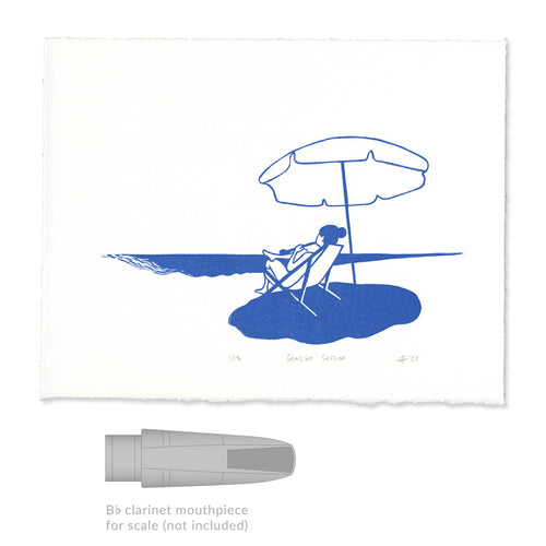 Seaside Session Clarinet Linocut Art Print size comparison