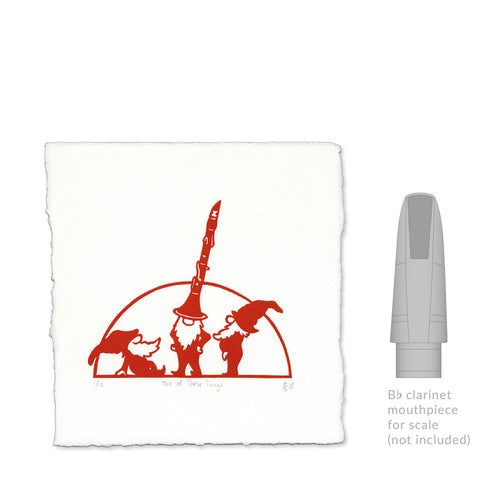 One of These Things  Clarinet Linocut Art Print size comparison