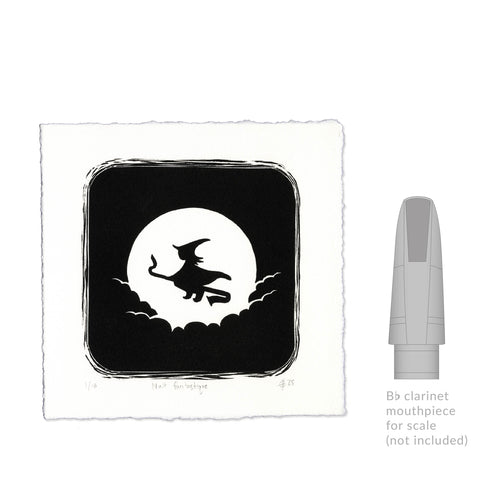 Nuit fantastique Clarinet Linocut Art Print size comparison