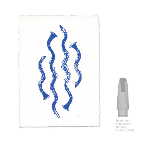 Waves Clarinet Linocut Art Print size comparison