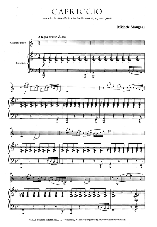 Mangani Capriccio Bass clarinet & piano score