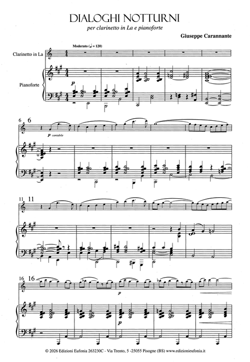 Carannante Dialoghi Notturni A Clarinet & piano - Movement 1