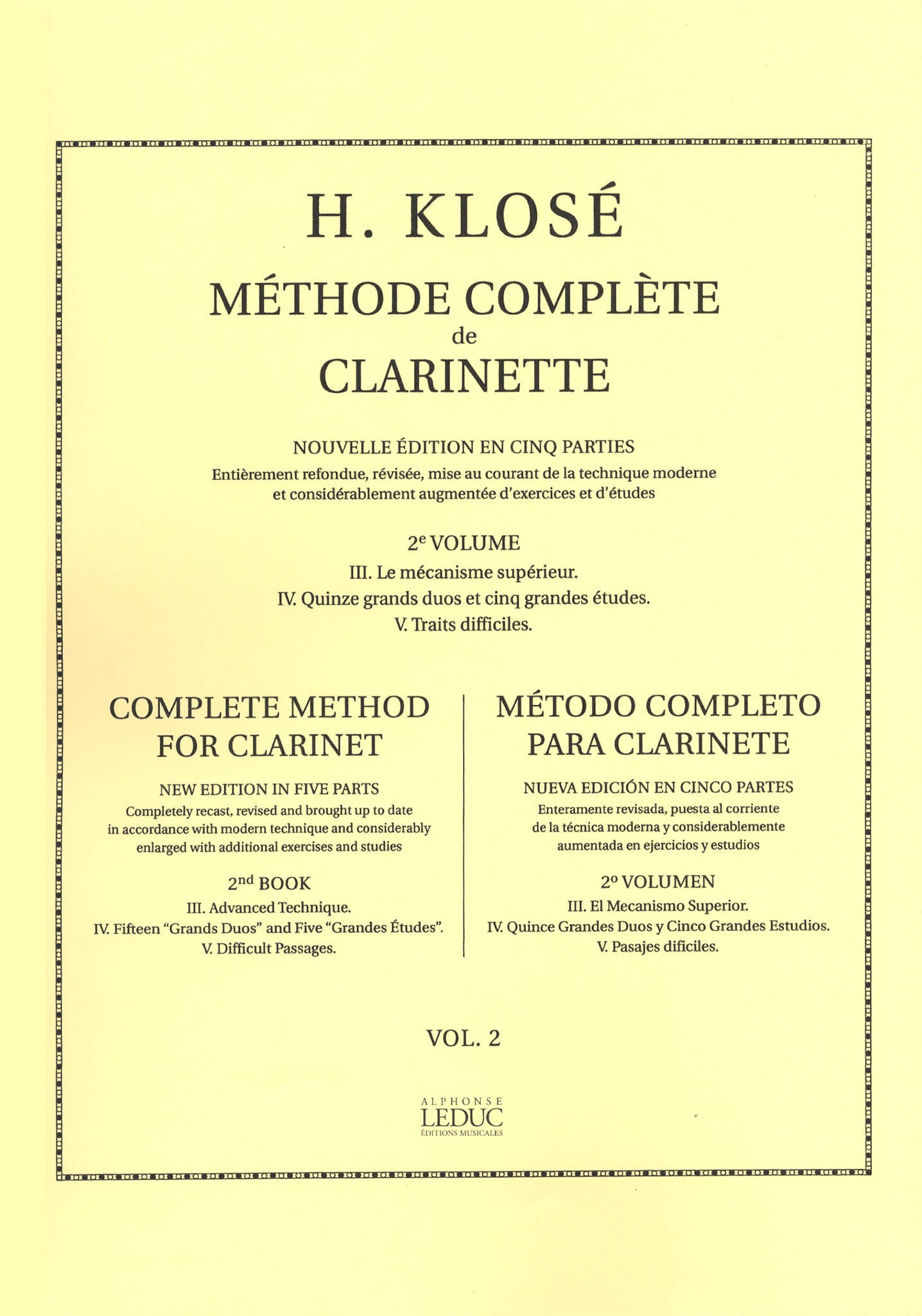 Klosé: Complete Clarinet Method, Book 2 of 2 | Leduc – CAMco Music, LLC