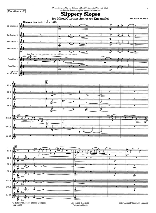 Daniel Dorff Slippery Slopes clarinet choir page 1