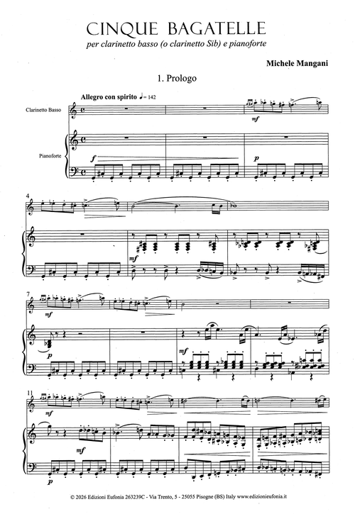 Mangani Cinque Bagatelle bass clarinet & piano - Movement 1