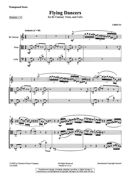 Chen Yi Flying Dancers clarinet viola cello trio score