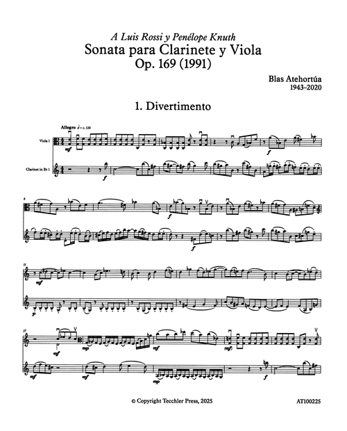 Atehortúa Sonata clarinet viola, Op. 169 - Movement 1