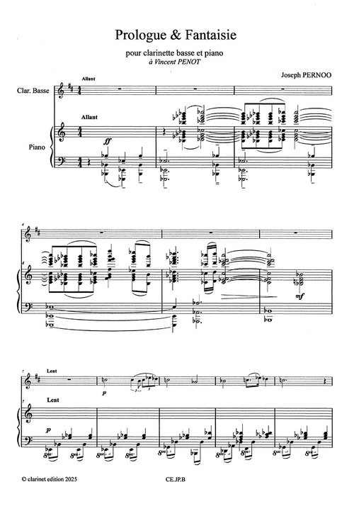 Pernoo Prologue & Fantaisie bass clarinet piano score 1