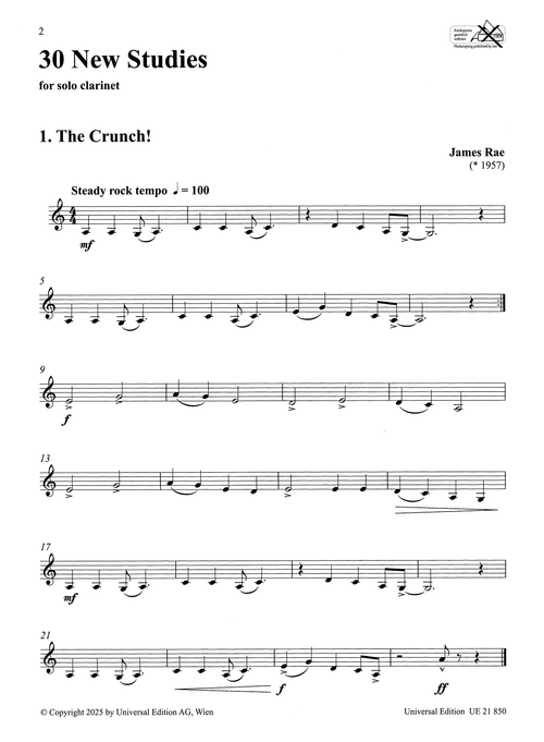 Rae 30 New Studies for Solo Clarinet no. 1