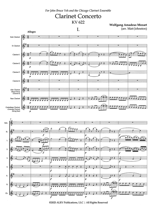 Mozart Concerto K. 622 clarinet choir arrangement - Movement 1