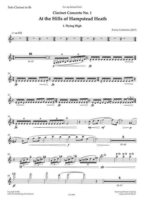 Lindström At the Hills of Hampstead Heath clarinet concerto solo part page 1