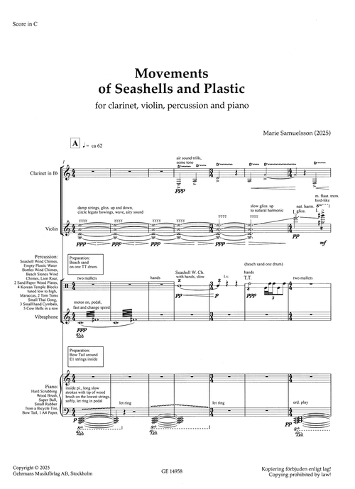 Samuelsson Movements of Seashells and Plastic score first page