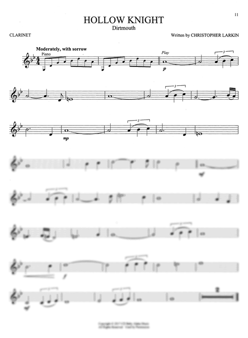 Popular Video Game Music clarinet part & audio Hollow Knight