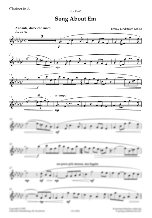 Lindström Song About Em A Clarinet part