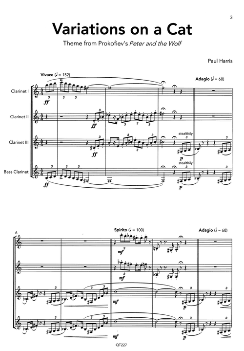 Harris Variations on a Cat clarinet quartet score 1