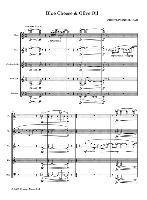 Frances-Hoad Blue Cheese & Olive Oil wind quintet score