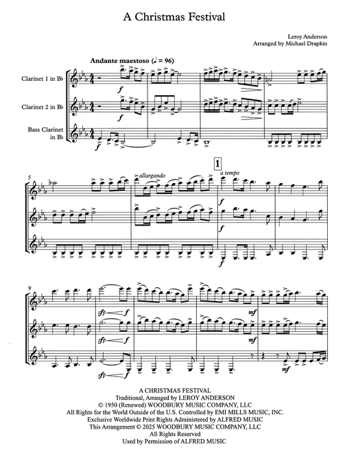 Anderson A Christmas Festival clarinet trio arrangement Drapkin score