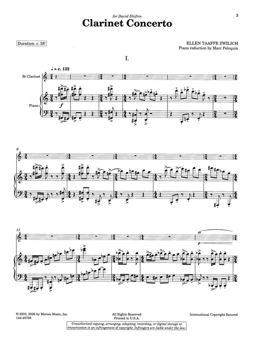 Zwilich Clarinet Concerto piano reduction - Movement 1