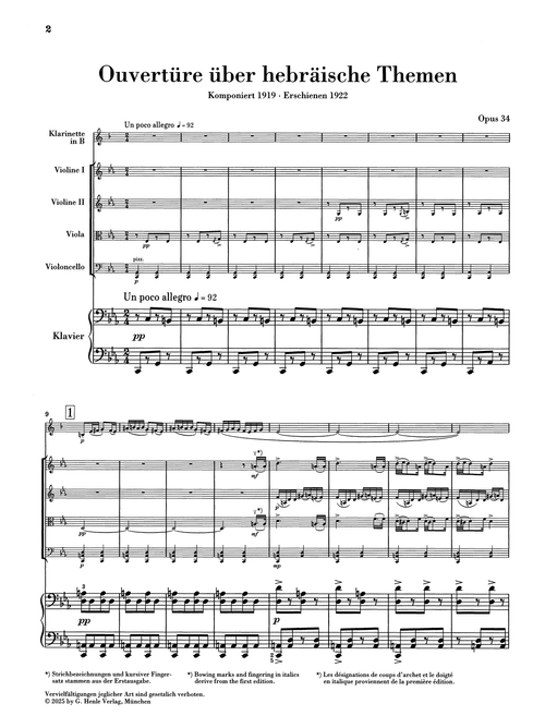 Prokofiev Overture Hebrew Themes, Op. 34 clarinet piano string quartet score