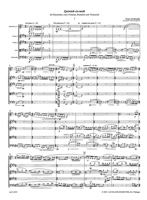 Hoesslin Clarinet Quintet in C-sharp Minor, Op. 4 - Movement 1