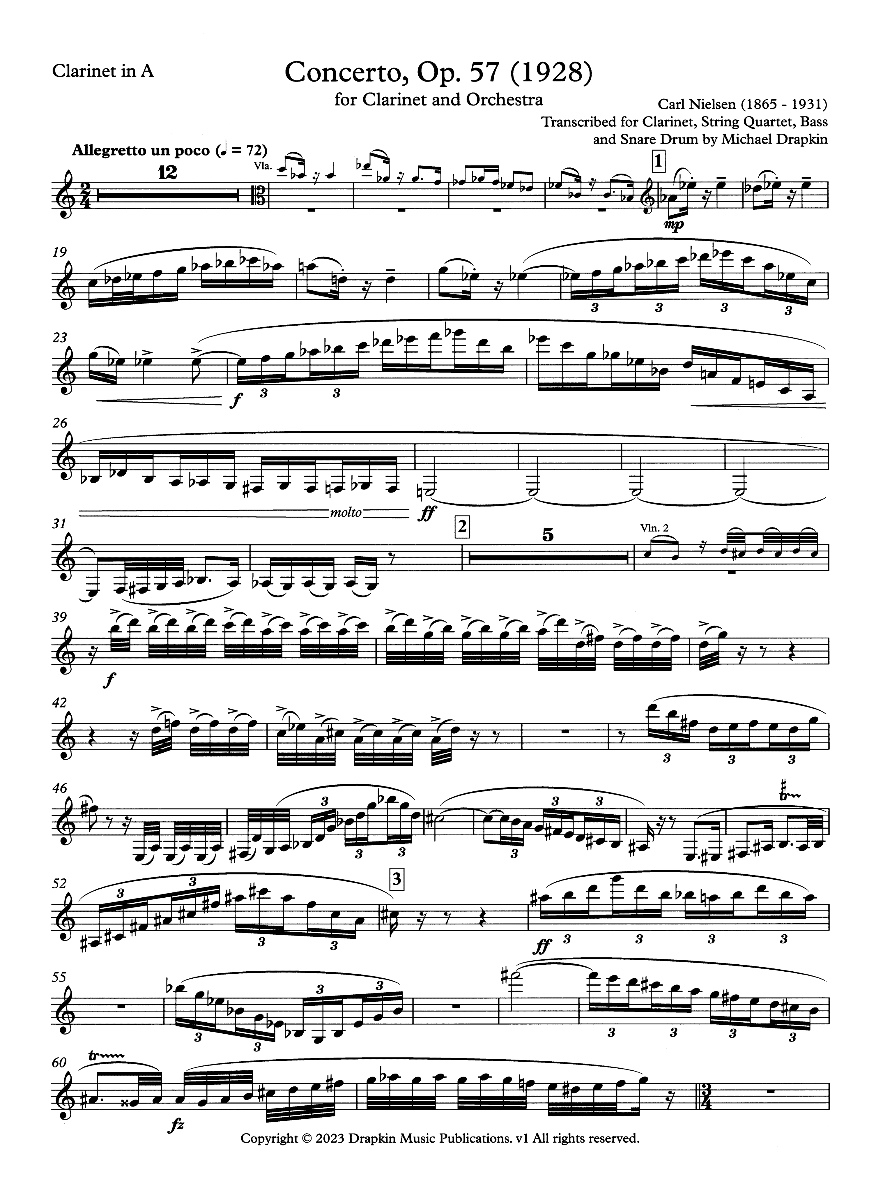 Carl Nielsen: Concerto ニールセン:クラリネット協奏曲 Nielsen Concerto Op. 57 arranged for clarinet & string