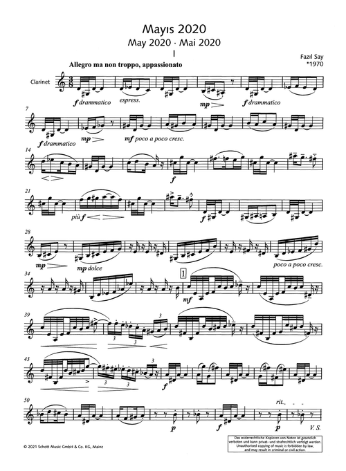 Fazil Say May of 2020 clarinet unaccompanied - Movement 1
