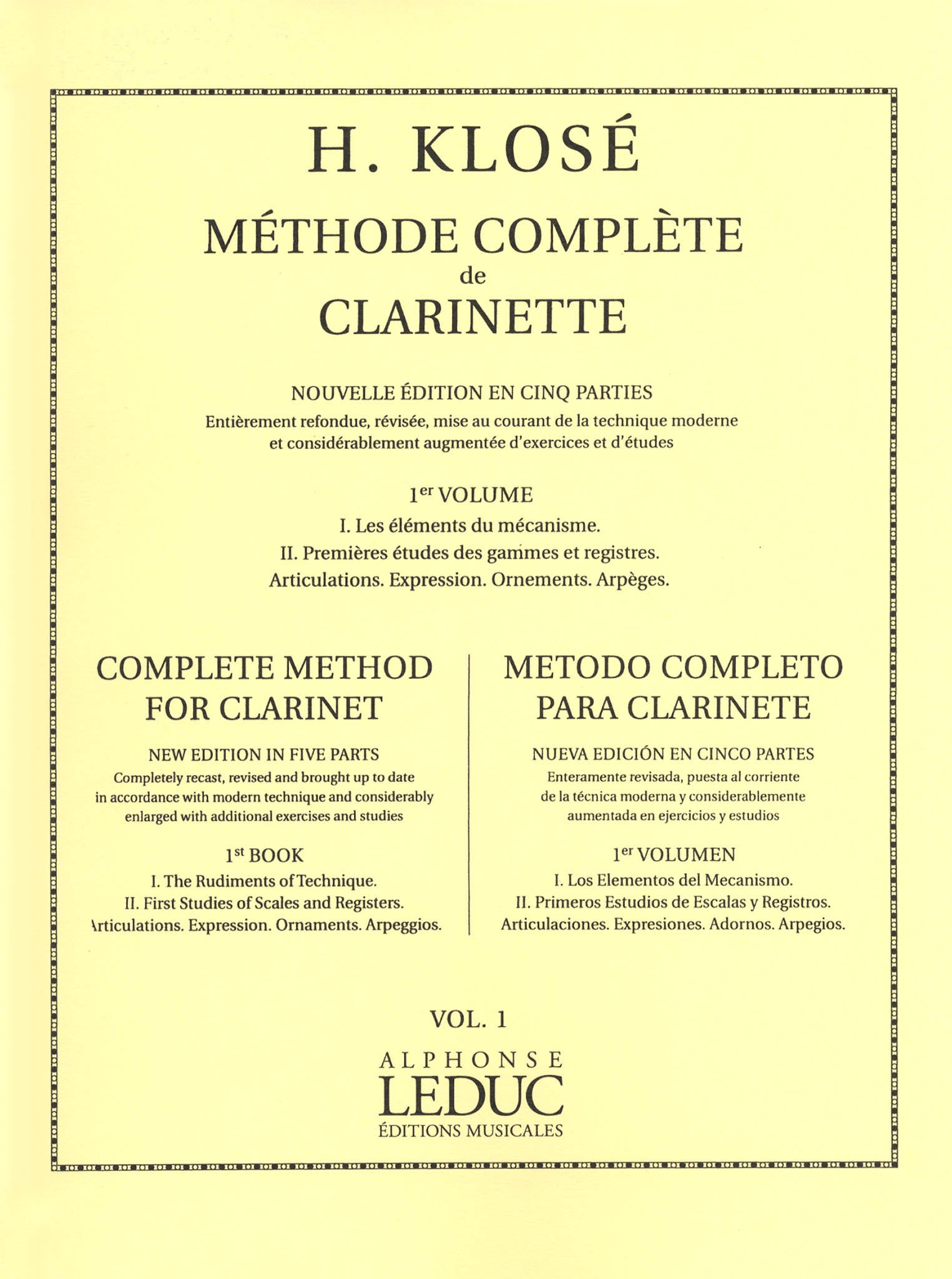 Klose Hyacinthe Complete Clarinet Method Book 1 of 2