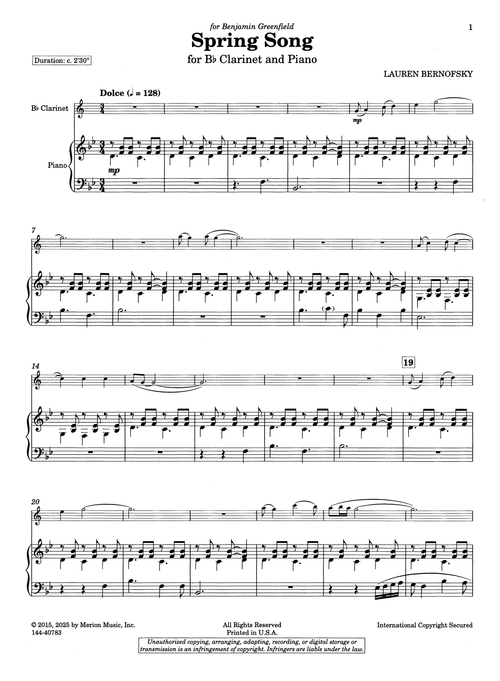 Bernofsky Spring Song clarinet & piano  score