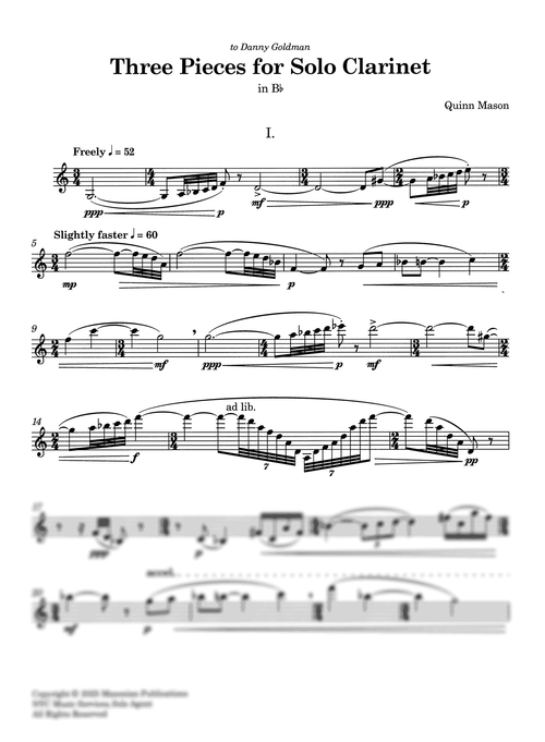 Quinn Mason 3 Pieces Clarinet Unaccompanied - Movement 1