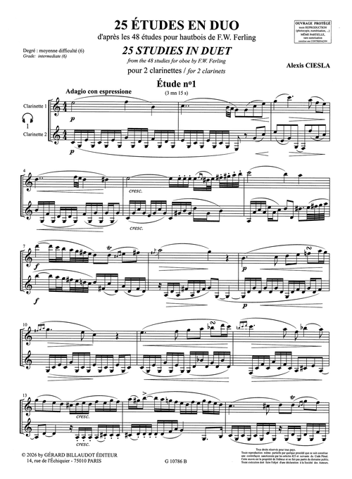Ciesla Ferling 25 Études en duo clarinet No. 1