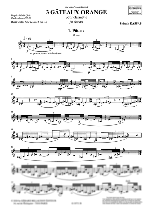Kassap 3 gâteaux orange unaccompanied clarinet - Movement 1