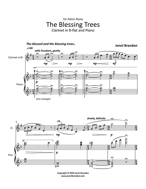 Jenni Brandon The Blessing Trees clarinet & piano score