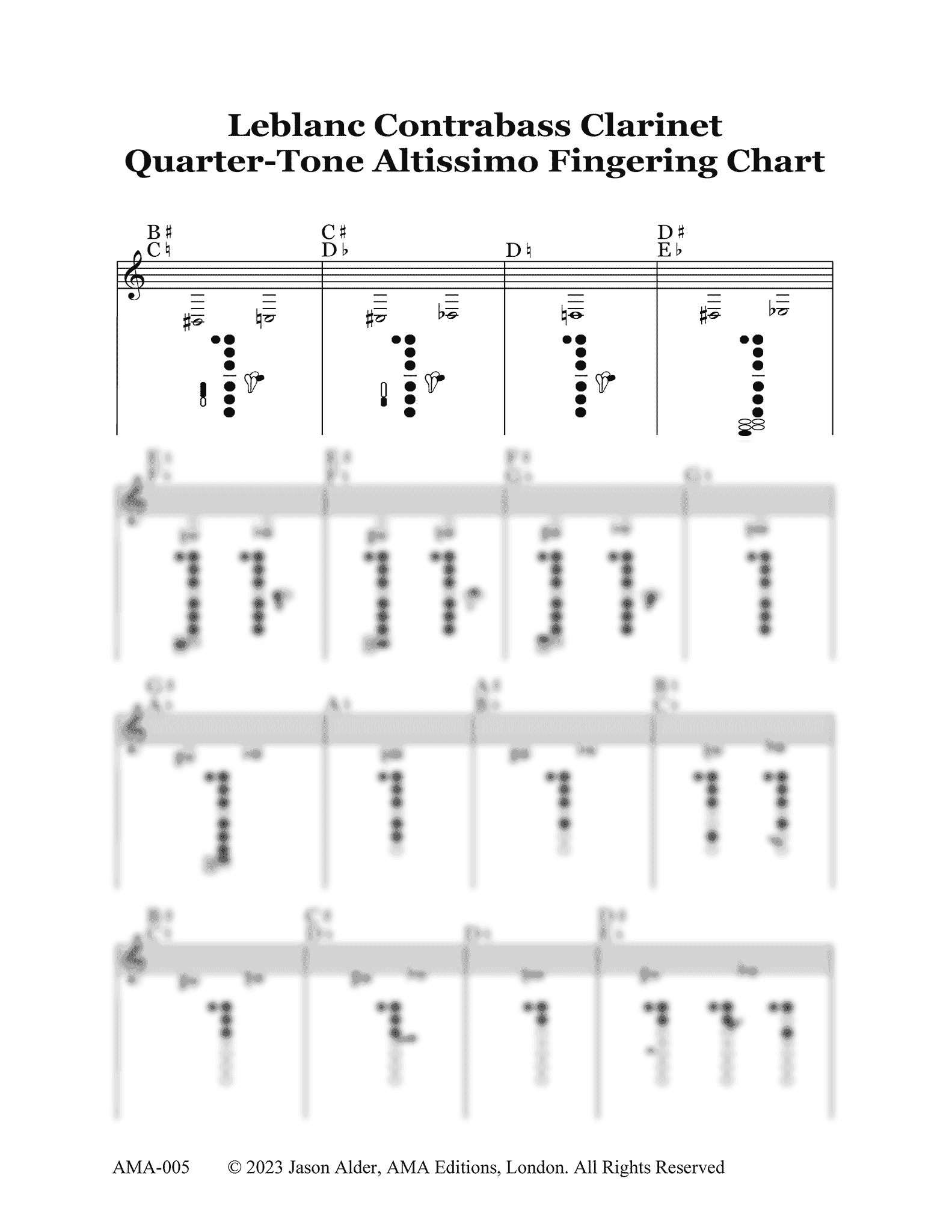 Alder: Contrabass Clarinet Quarter-Tone & Altissimo Fingering Chart