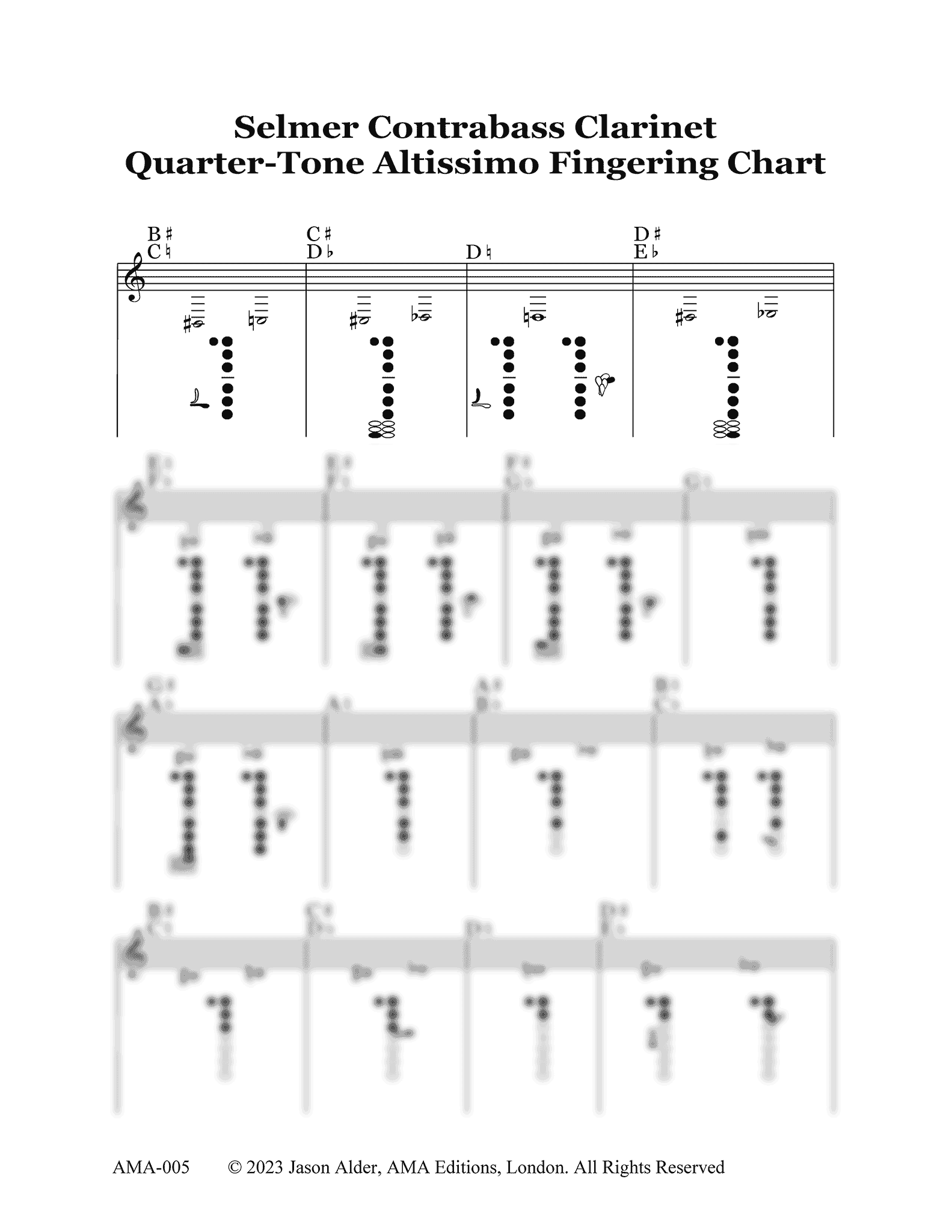 Alder: Contrabass Clarinet Quarter-Tone & Altissimo Fingering Chart
