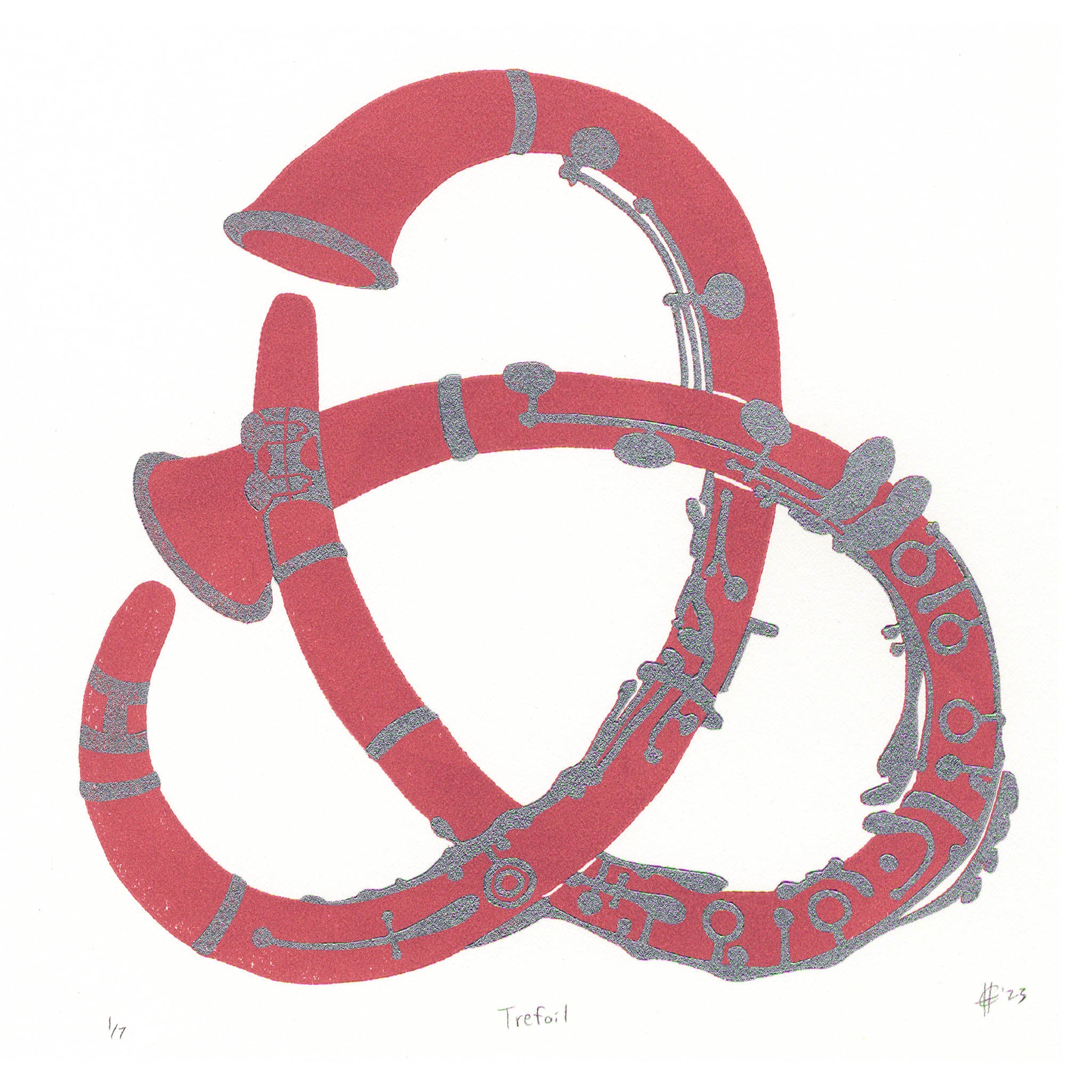 Trefoil Clarinet Knot Linocut Art Print 