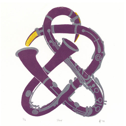 Star Clarinet Knot Linocut Art Print